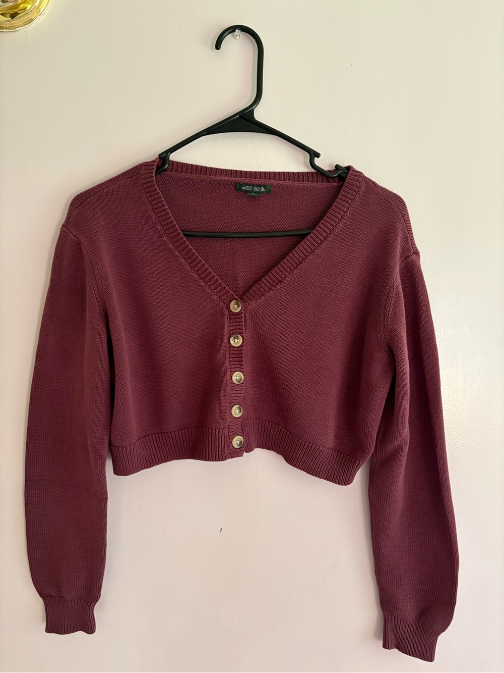 wild fable Burgundy Cropped V-Neck Button Cardigan
